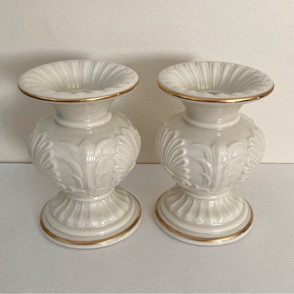 Vintage Lenox Athenian Candlesticks  Porcelain Gold Trimmed - Picture 3 of 6